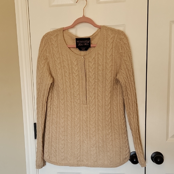 Soft Surroundings Sweaters - Soft Surroundings Label Noir Beige Cable Knit Cashmere Henley Sweater